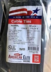 50 24" Uv Black Nylon Wire Cable Zip Tie Wrap Heavy Duty 175 Lbs. Usa Made