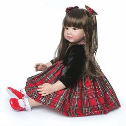 Christmas Doll 24" Beautiful Simulation Baby Long-haired Girl Wearing A Christmas Plaid Skirt Doll-usa Shipping 2-5 Days Deliveried-get It Before Christmas