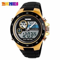 Skmei Sports Fashion Multi-function Watch Dual Display Time Stopwatch Timing Smart Waterproof Watch Gold