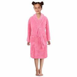 Youmymine Toddler Boys Girls Long Sleeve Sleepwear Fashion Solid Flannel Bathrobes Towel Night-gown Pajamas 3-5 Years Pink