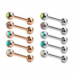Tbosen 5 Pcs Tongue Rings Straight Barbells Stainless Steel Body Piercing Jewelry Rings Body Piercing