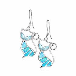 Cat Earrings 925 Sterling Silver Creat Opal Cat Earrings Silver Dangling Cat Earrings 925 Silver Christmas Birthday Anniversary Jewelry Gift For Women
