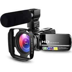Camcorder Video Camera Ultra HD 1080P Vlogging Youtube Digital Recorder Camera With Powerful Microphone Lens Hood Separate Battery Charger 2 Batteries