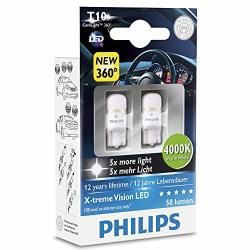 Pack Of 2 Xtreme Vision 360 X Treme Ultinon Philips W5W T10 194 168 LED Bulbs 4000K More Light Than Conventional Interior Lighting Provides Huge Lifetime