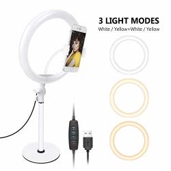 Neewer LED Ring Light Table Top 10-INCH USB Ring Light Color Temperature 3200K-5600K 3 Light Modes With Flexible Smartphone Stand For Streaming Makeup Youtube