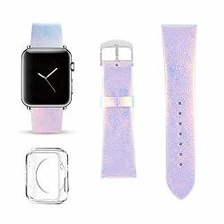 Iridescent Pink Strap Band Compatible For Iwatch 42MM Pastel Bay Wrist Band Leather Strap Compatible For Apple Watch Smartwatch Series 2 And Series 1