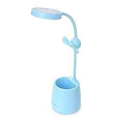 Bestmemories Multifunctional LED Night Light Rechargeable Reading Desk Lamp Adjustable Touch Reading Lamp Light Table With Pen Holder MINI Fan Makeup Mirror