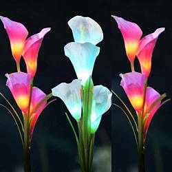 3PACKS Solar Flower Lights Outdoor Auto Multi-color Changing Solar Rgb Landscape Lights With Spike Solar Garden Lights With 12PCS Calla Lily Flowers For Garden