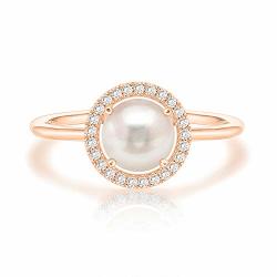 Swarovski Crystal 14K Rose Gold Plated Birthstone Rings Rose Gold Rings For Women Pearl Ring