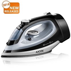 Aicok Steam Iron 1700W Professional Garment Steamer With Retractable Cord Variable Temperature And Steam Control Non-stick Soleplate Full Function Press Iron Black