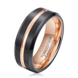 Men's Rose Gold Groove Brushed Black Tungsten Ring OY-R-106 - 13