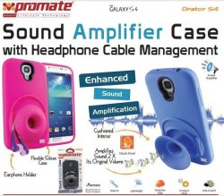 Promate ORATOR-S4 Sound Amplifier Case For Samsung Galaxy S4 With Headphone Cable Pink