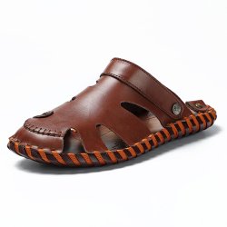 Men Casual Soft Faux Leather Hand Stitching Slippers