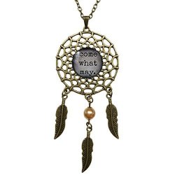 DOME-SPACE Women's Dangling Feather Moulin Rouge Idea Hostess Favors Romantic Key Ring Come What May Tribal Dream Catcher Pendant Long Chain Necklace