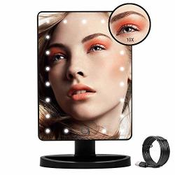 Makeup Mirror With Light Beauty Mirror With Stand USB Powered Touch Screen Dimming LED Daylight Lightedvanity Mirror With Detachable 10X Magnifying Cosmetic Mirror Black