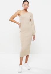 One Shoulder Midi Knit Dress - Cream