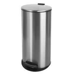 Soft Close Pedal Oval Kitchen Dustbin Stainless Steel Silver 28L