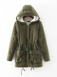 Z&i Slim Plus Size Hooded Cotton Warm Long Winter Jacket - Army Green M