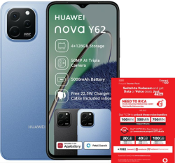 Huawei Nova Y62 128GB LTE Sapphire Blue Dual Sim with Vodacom Sim Card Pack
