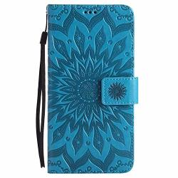 Ruida ^_^ Huawei Mate 9 Case Emboss Sun Flower Pu Leather Wallet Id & Credit Card Slots Magnetic Folio Cover Huawei Mate 9 Blue