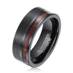 Men's Koa Wood Black Tungsten Ring WR-106 - 14