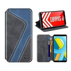 Smiley Huawei P Smart Wallet Case Mobesv Huawei P Smart Leather Case phone Flip Book Cover viewing Stand card Holder For Huawei P Smart Stylish Black dark Blue