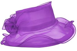 A002 Womens Kentucky Derby Sun Hat Wide Brim Wedding Church Racing 8 Color Purple
