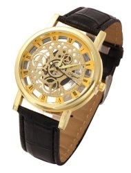In Stock Skeleton Hollow Leather Strap Wrist Watch Gold Only