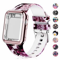 Compatible For Apple Watch Band With Screen Protector Case Soft Silicone Sport Wristband For Apple Watch Iwatch Series 5 4 40MM Purple Flower