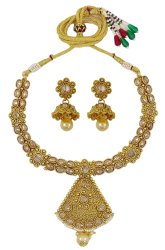 Gold Tone Ethnic Traditional 2PC Necklace Earring Set Indian Women Party Jewelry IMOJ-BNS70A