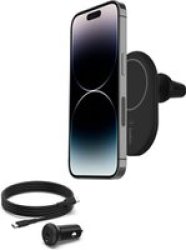 Belkin Boostcharge Magnetic Wireless Car Charger Black - For Apple Iphone 14 13 12 Includes 1.2M Usb-c Cable Power Supply Included