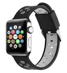 Apple Watch Band 42MM Rockvee Soft Silicone Sport Replacement Bands For Apple Watch Series 3 Series 2 Series 1 Nike+ Sport Apple Watch Edition 1-PACK Black&grey 42MM