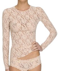 Hanky Panky Women's Signature Lace Unlined Long Sleeve Top Large Chai
