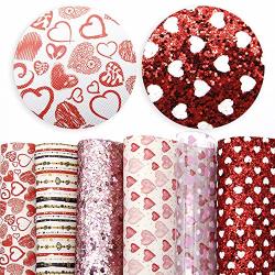 David Accessories Heart Love Printed Faux Leather Sheets Chunky Glitter Fabric Crafts 6 Pcs 7.8" X 13.3" 20 Cm X 34 Cm For Diy