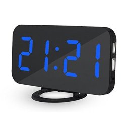 Dingji Alarm Clock LED Digital Touch-activited Snooze Alarm Clock With USB Port For Phone Charger Blue