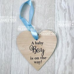 Boy A Is On The Way Hanging Heart Decoration