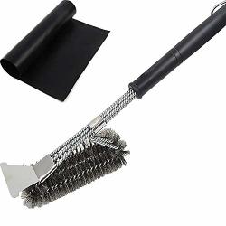 Grill Brush And Scraper & Grill Mat Safe Grill Cleaning Brush 18" Stainless Steel Woven Wire 3 In 1 Bristlesfor Weber Gas charcoal Grill Best