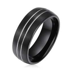 Men's Double Silver Groove Brushed Black Tungsten Ring OYG005 - 15