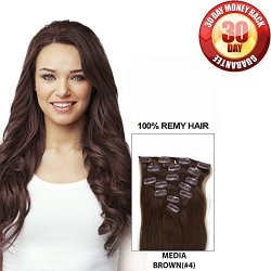 BellaBeauty Human Remy Full Head Clip In Hair Extensions Straight 7PCS 95G 16" Medium Brown