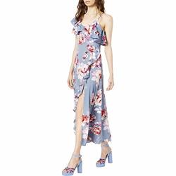 Jill Stuart Womens Blue Asymmetrical Floral Sleeveless Scoop Neck Maxi Dress Size M
