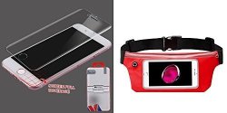 Combo Pack Full Coverage Tempered Glass Screen Protector transparent For Apple Iphone 7 Plus And Red Sports Activity Waist Pack Pocket Belt For Apple Iphone