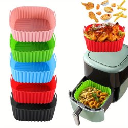 1PC Reusable Silicone Air Fryer Liners - 20.32 Cm Square For 4-7 Qt Air Fryers - Oven And Microwave Safe - Easy Cleaning And