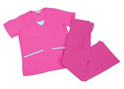 Contrast Jersey Inset Women's Scrub Set Hot Pink pink Small