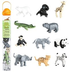 Safari Ltd Zoo Babies Toy Figurine Toob With 11 Adorable Baby Animals Including Baby Zebra Panda Hippo Chimpanzee Rhino Alligator Gorilla Elephant Tiger Polar