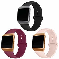 Nahai Compatible Fitbit Ionic Bands Soft Silicone Replacement Strap Accessory Breathable Wristbands For Fitbit Ionic Smart Watch Large 3 Pack-black sand wine With Plating Button