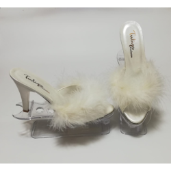 Perin Lingerie Matching High Heeled Feathered Slippers Cream Sizes 3-9 - 3
