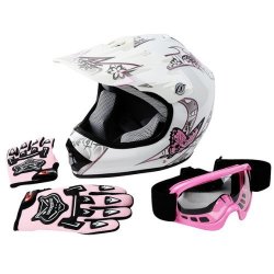 tcmt dot helmet for kids & youth blue flame skull with goggles & gloves for atv mx motocross offroad street dirt bike