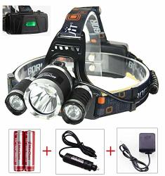 High Power RJ5000 3 LED Headlamp 5000LUMENS XM-L2 2XPE LED Headlamp 4 Working Modes Rechargeable Head Lamp With Protected 18650 3.7V Rechargealbe Batteries And Chargers