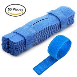 50 Pcs Velcro Cable Straps Reusable Cable Ties Wire Organizer Cord Organizer For Wire Management 7 Inch Blue