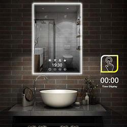 lighted bathroom mirror with clock